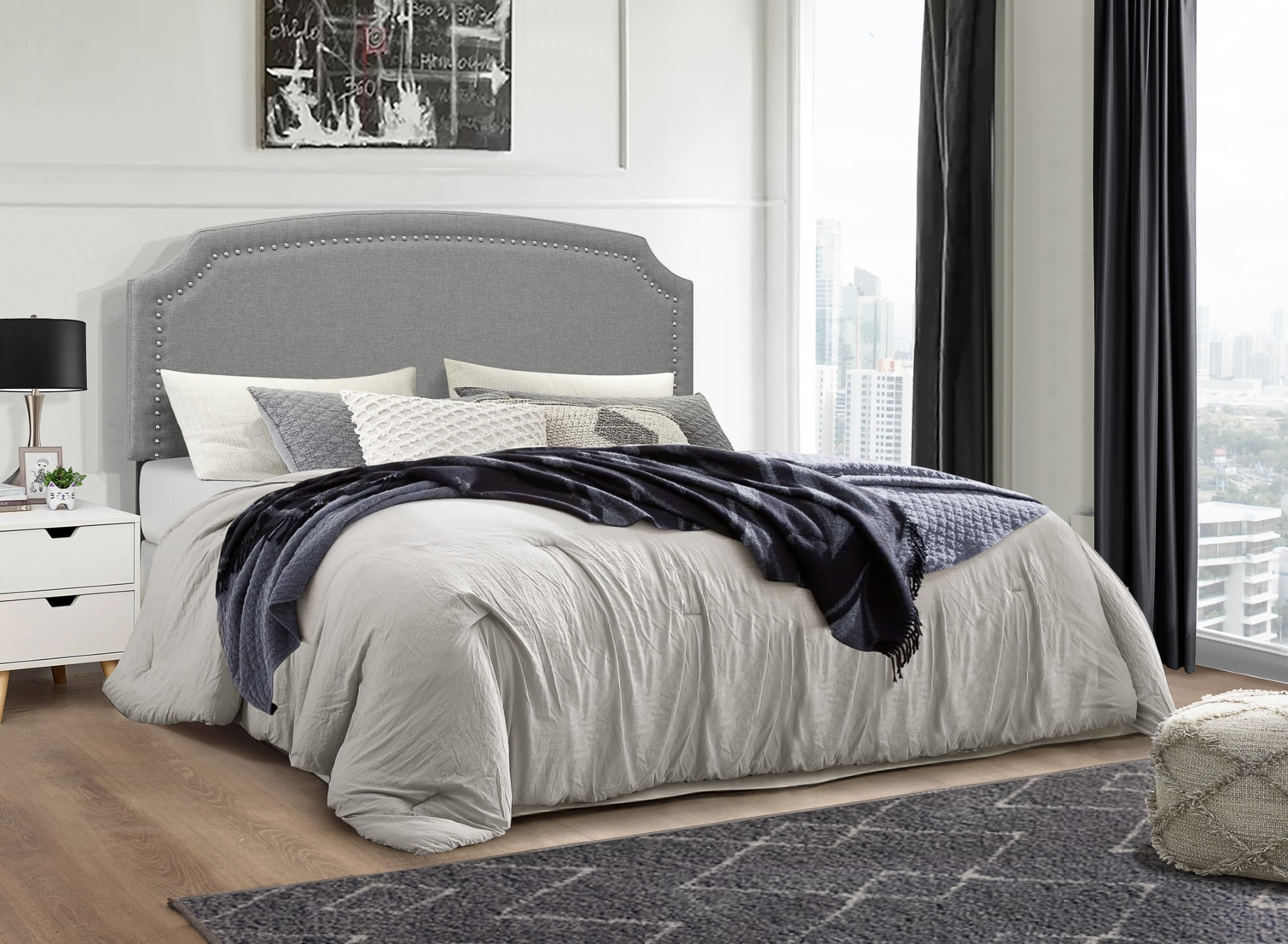 HMD Cora Upholstered Full Panel Headboard, Gray