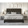 thumbnail image 1 of Home Design Daisy Twin Modern Upholstered Platform Bed Frame with Button Tufted Headboard, PU Brown Leather, Easy Assembly, 1 of 7