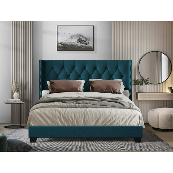 Home Design Danbury Full Tufted Upholstered Panel Bed Frame For Adult, Box Spring Required (Sold Separately), Blue