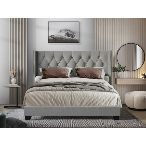 Home Design Danbury Twin Tufted Upholstered Panel Bed Frame For Adult, Box Spring Required (Sold Separately), Gray