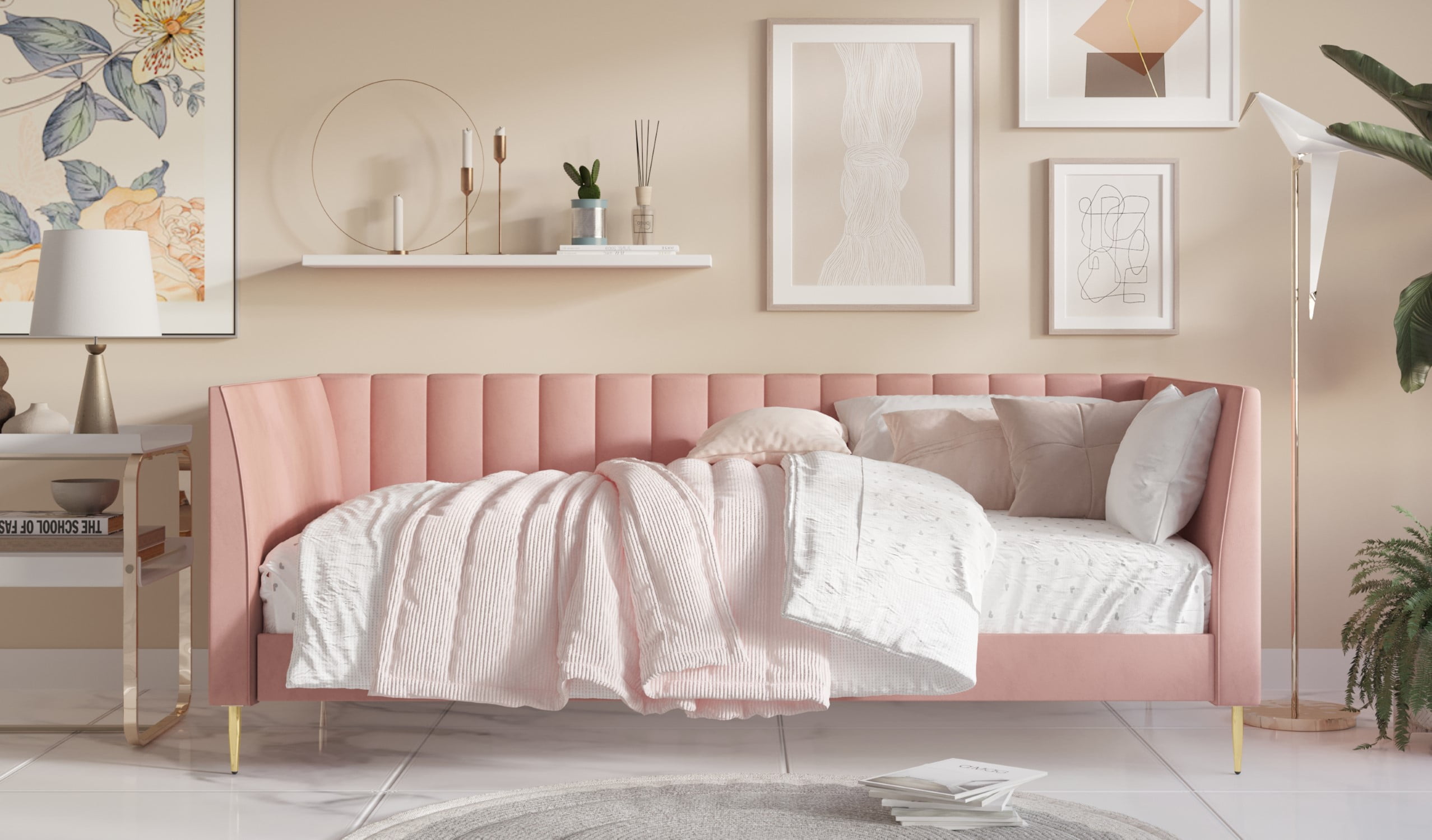 HMD Delano Upholstered Twin Daybed, Pink