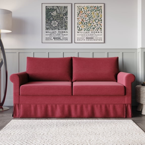 Home Design Devon Rolled Arm 3-Seater Sofa with Skirted Base and Rectangular Cushion Back, Traditional Upholstered Living Room Seating