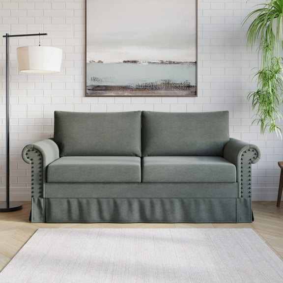 Home Design Emerson Rolled Arm 3-Seater Sofa, Upholstered with Nailhead Trim, Classic Gray Fabric