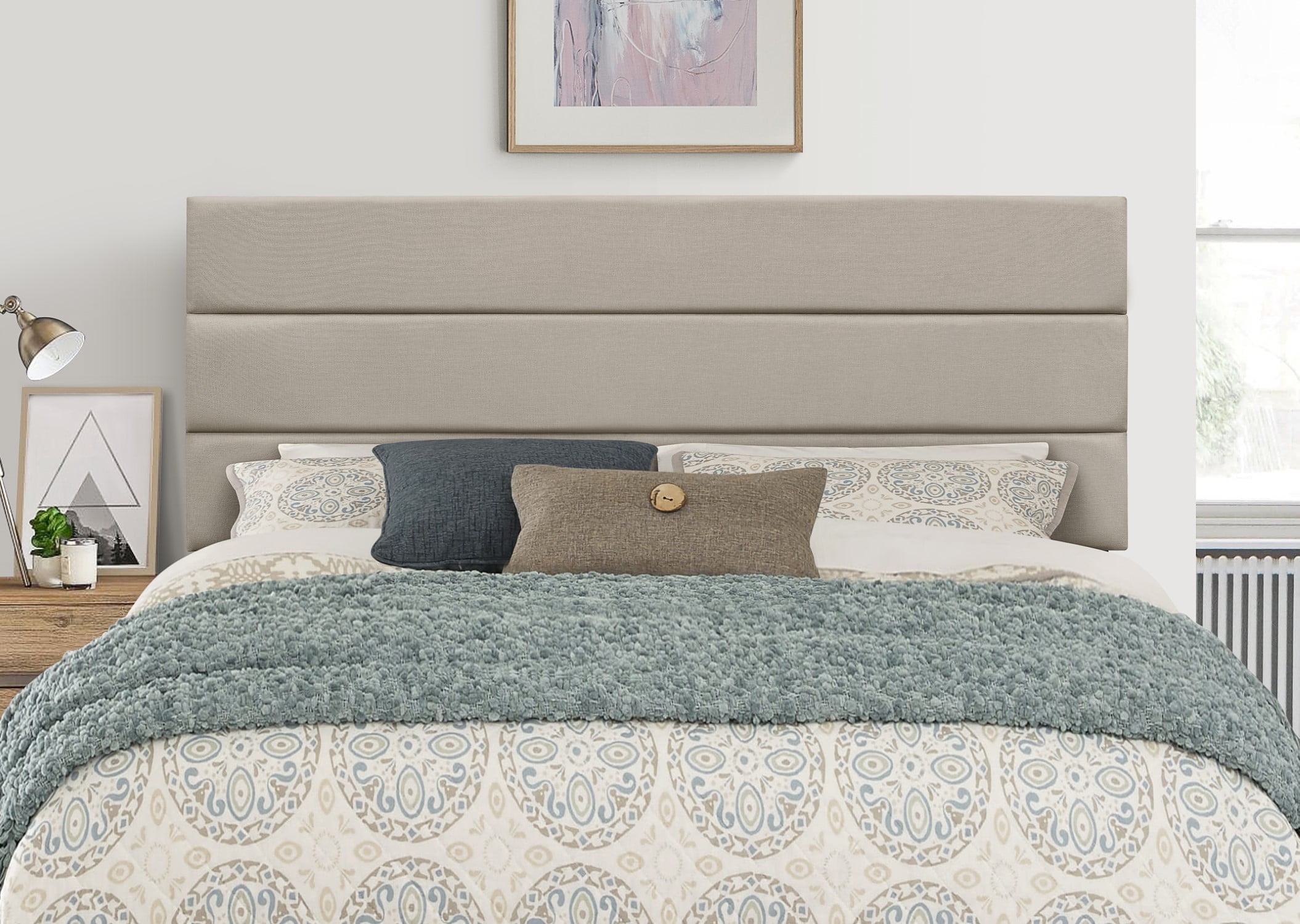 HMD Etta Tufted Fabric Padded Channel Full Headboard, Warm Gray