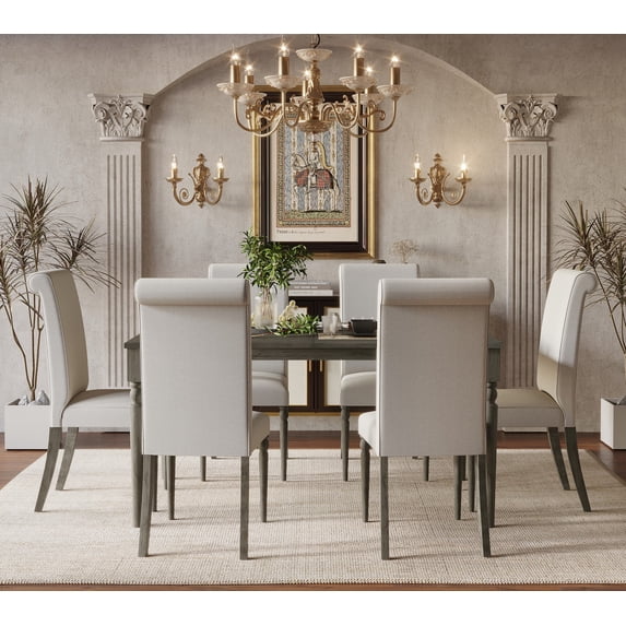 Home Design Franklin 7-Piece Dining Set, Warm Gray/Taupe, Rectangular table, High-back cushioned chairs, Classic turned legs, Comfortable seating, Durable construction