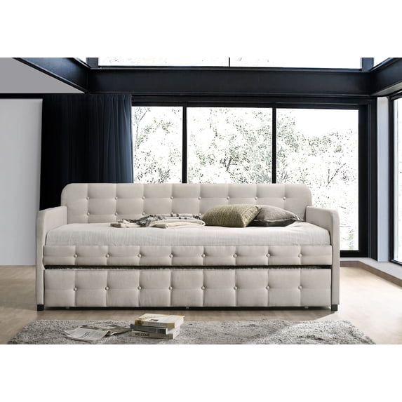 HMD Fulham Upholstered Twin Daybed with Trundle, Warm Gray