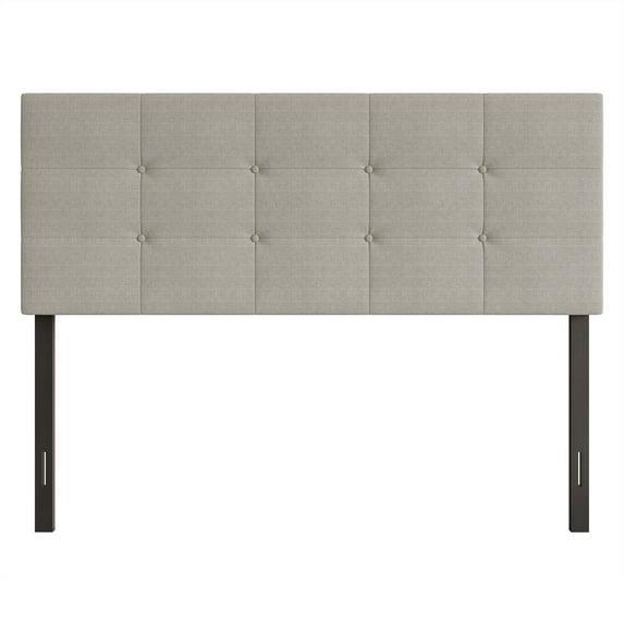 Home Design Gina King Tufted Upholstered Headboard with Button Tufts and Adjustable Height, Warm Gray, Easy assembly