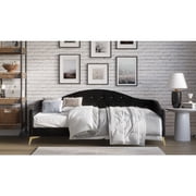 Home Design Hemnes Upholstered Twin Daybed for Adult, Living Room & Guest Room, Crystal Diamond Button Tufted, Black, Easy Assembly