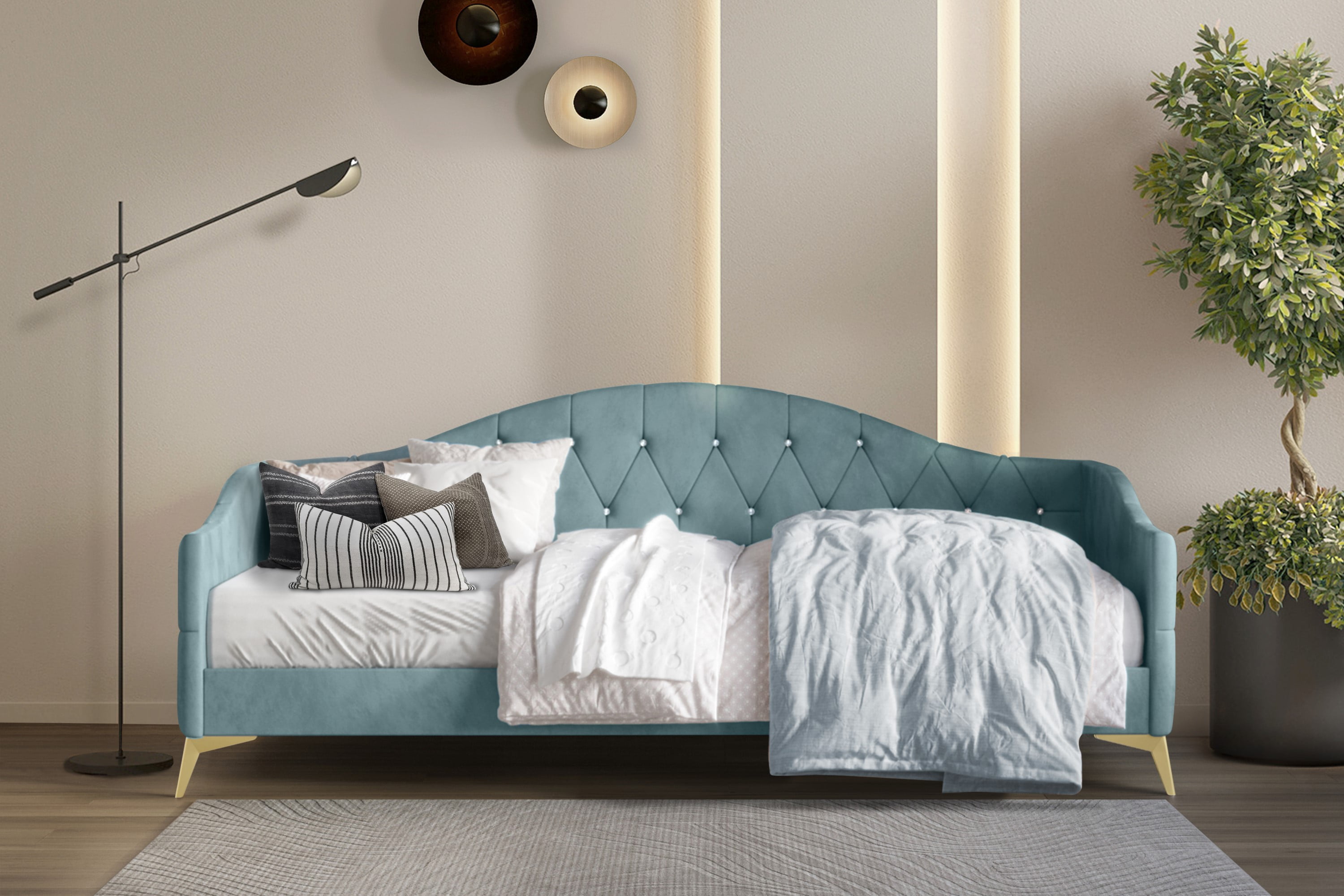 HMD Hemnes Modern Velvet Upholstered Twin Daybed for Adults Blue Walmart