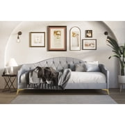 Home Design Hemnes Upholstered Twin Daybed for Adult, Living Room & Guest Room, Crystal Diamond Button Tufted, Silver Gray, Easy Assembly
