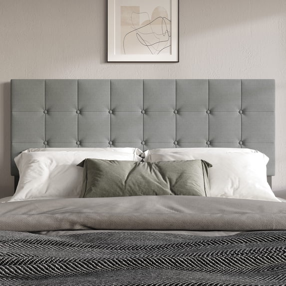 Home Design Ida Full Upholstered Transitional Adjustable Headboard With Button Tufted For Adult, Grey