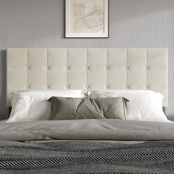 Home Design Ida King Upholstered Transitional Adjustable Headboard With Button Tufted For Adult, Grey
