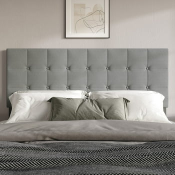 Home Design Ida Twin Upholstered Transitional Adjustable Headboard With Button Tufted For Adult, Grey