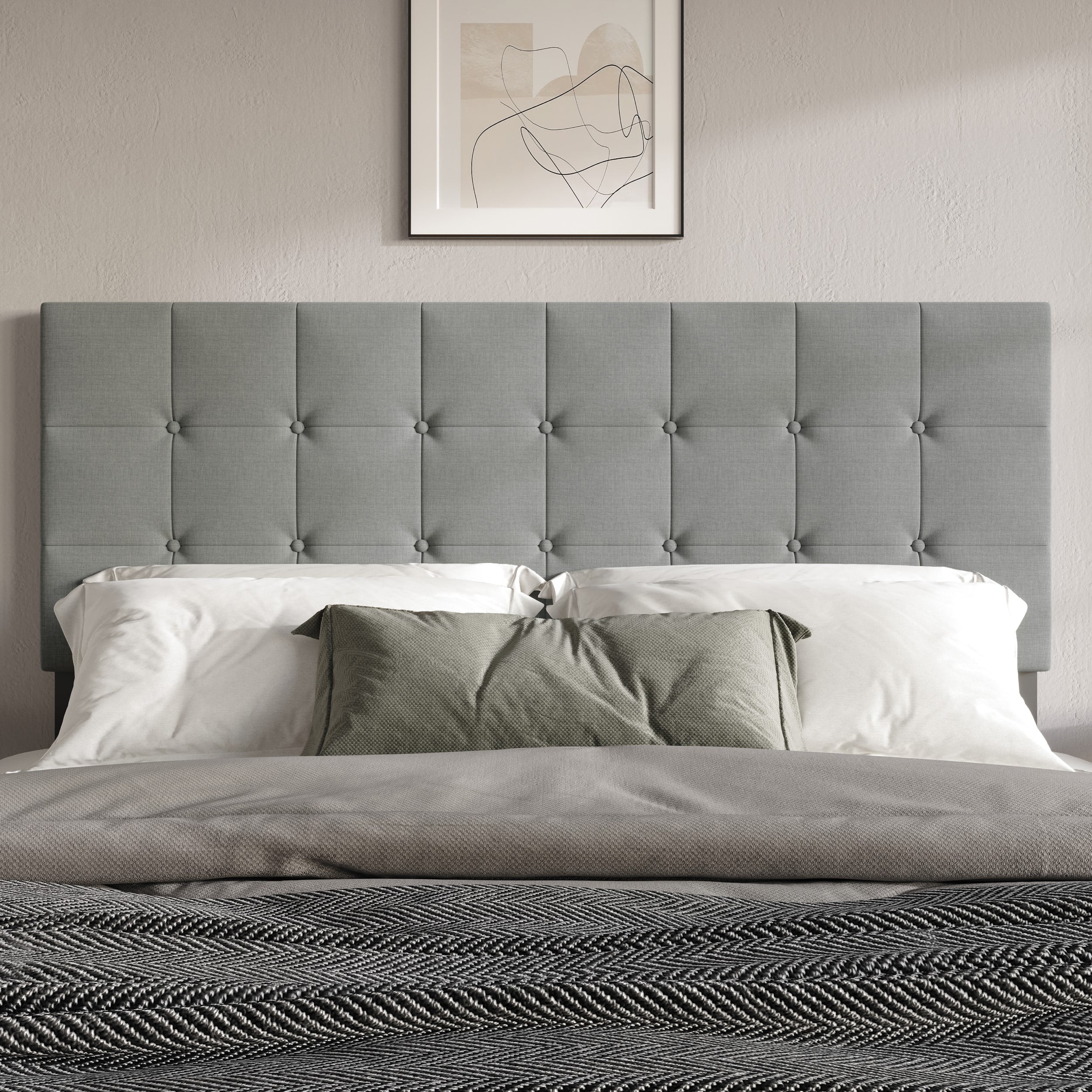 HMD Ida Full Upholstered Transitional Adjustable Headboard With Button Tufted For Adult Grey