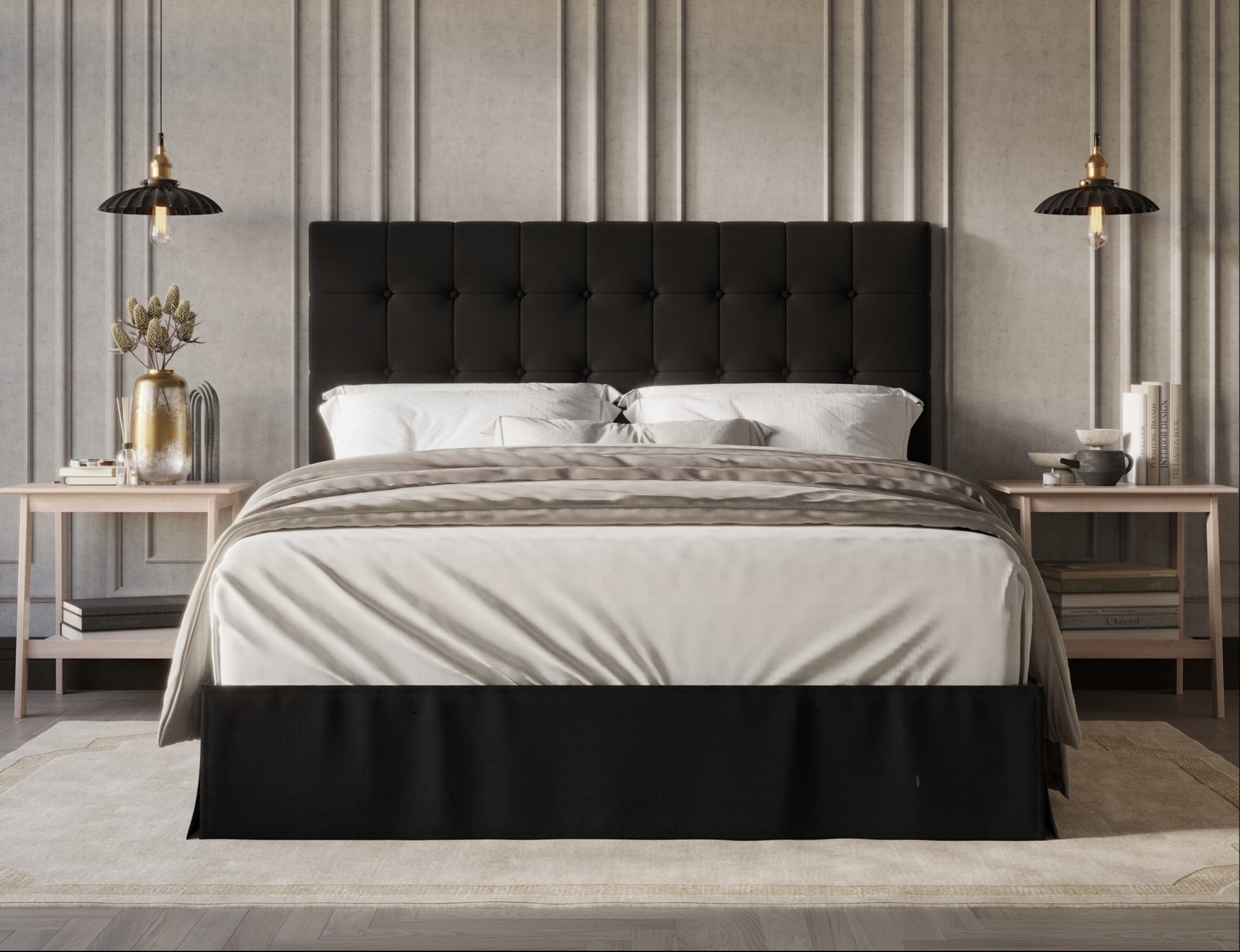 HMD Larry Full Tufted Upholstered Panel Bed For Adult, Black - Walmart.com