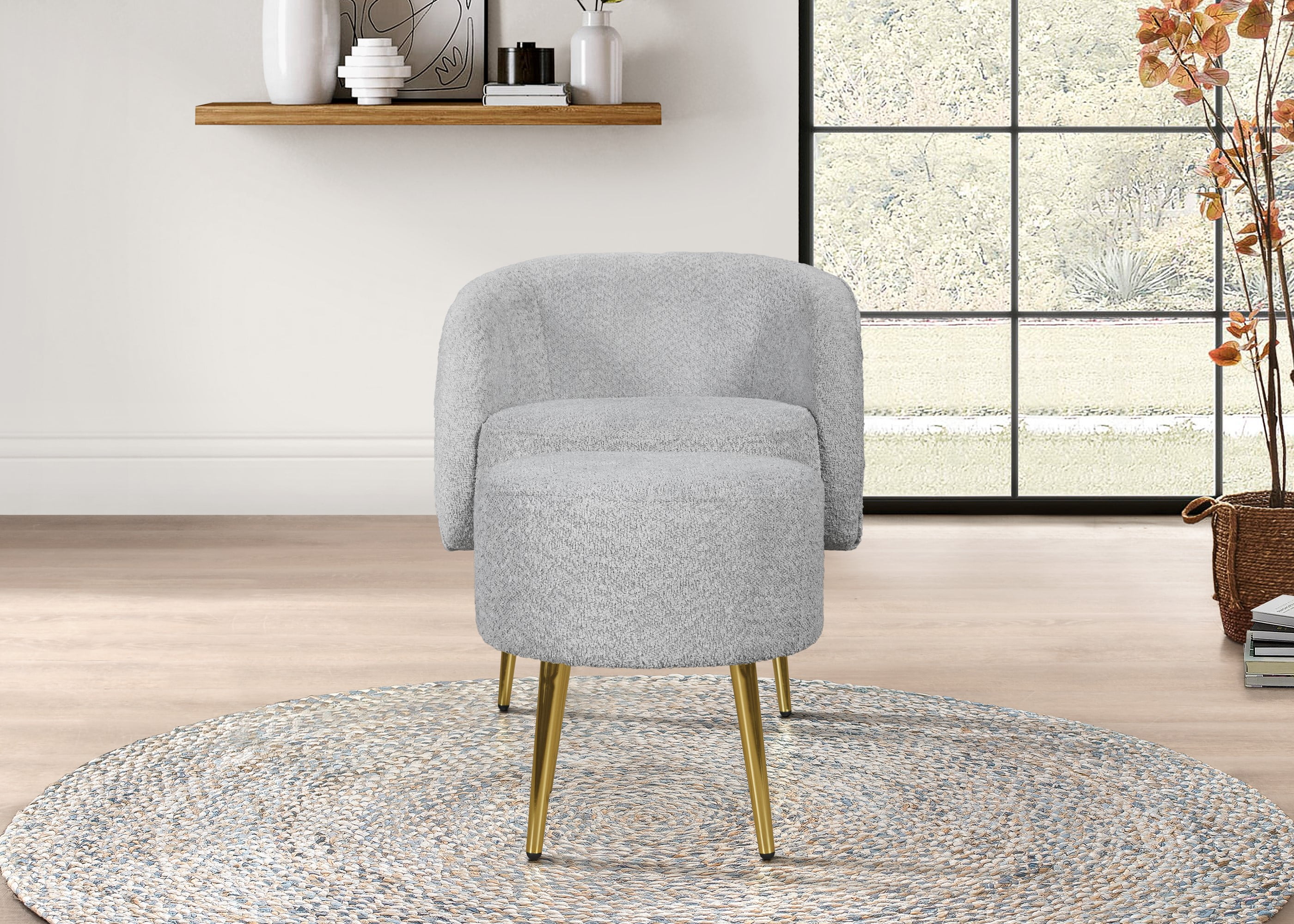Home Design Molly Boucle Fabric Arm Chair with Ottoman Living Room Gray Walmart