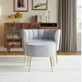 thumbnail image 1 of Home Design Moveis Velvet Flared Arm Chair with Stool, Channel-Tufted Back and Metal Legs, Modern Living Room Seating, Silver Gray, 1 of 6
