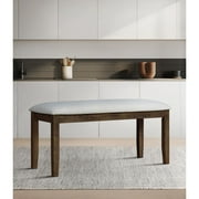 Home Design Oden Dining Bench, Brown/Gray, Rectangular seat, Padded cushion, Upholstered in soft gray fabric, X-shaped base, Comfortable seating, Rustic-modern style, Durable construction