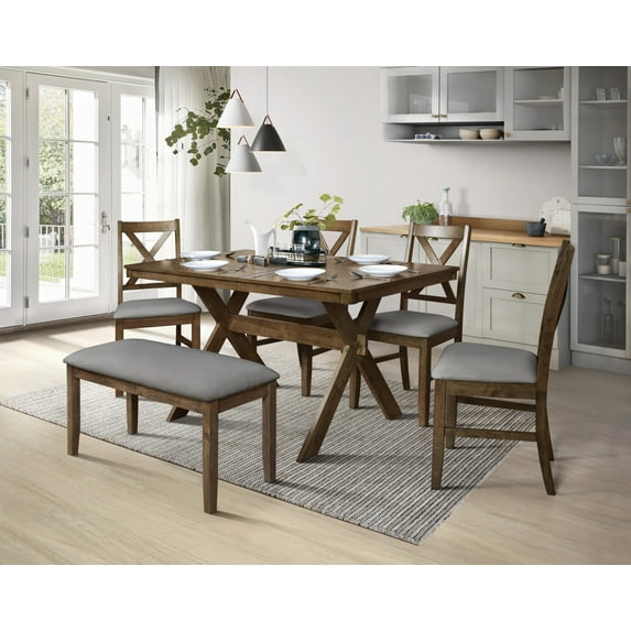 Home Design Oden Dining Table, Brown, Rectangular top, Split-top design, X-shaped base, Natural woodgrain finish, Rustic-modern style, Sturdy construction, Durable and stylish