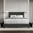 thumbnail image 1 of Home Design Olean Full Upholstered Storage Platform Bed, Charcoal Gray, Vertical Channel Tufted Headboard, 4 Steel Under-Bed Drawers, 1 of 1
