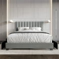 thumbnail image 1 of Home Design Olean King Upholstered Storage Platform Bed, Light Gray, Vertical Channel Tufted Headboard, 4 Steel Under-Bed Drawers, 1 of 1