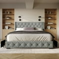 thumbnail image 1 of Home Design Olympia King Upholstered Storage Platform Bed, Light Gray, Wingback Button-Tufted Headboard, 4 Under-Bed Drawers, 1 of 1