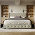 thumbnail image 1 of Home Design Olympia Queen Upholstered Storage Platform Bed, Warm Gray, Wingback Button-Tufted Headboard, 4 Under-Bed Drawers, 1 of 1
