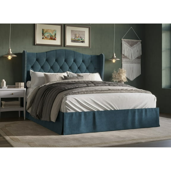 Home Design Riley Tufted Upholstered Platform Bed Denim Blue - King