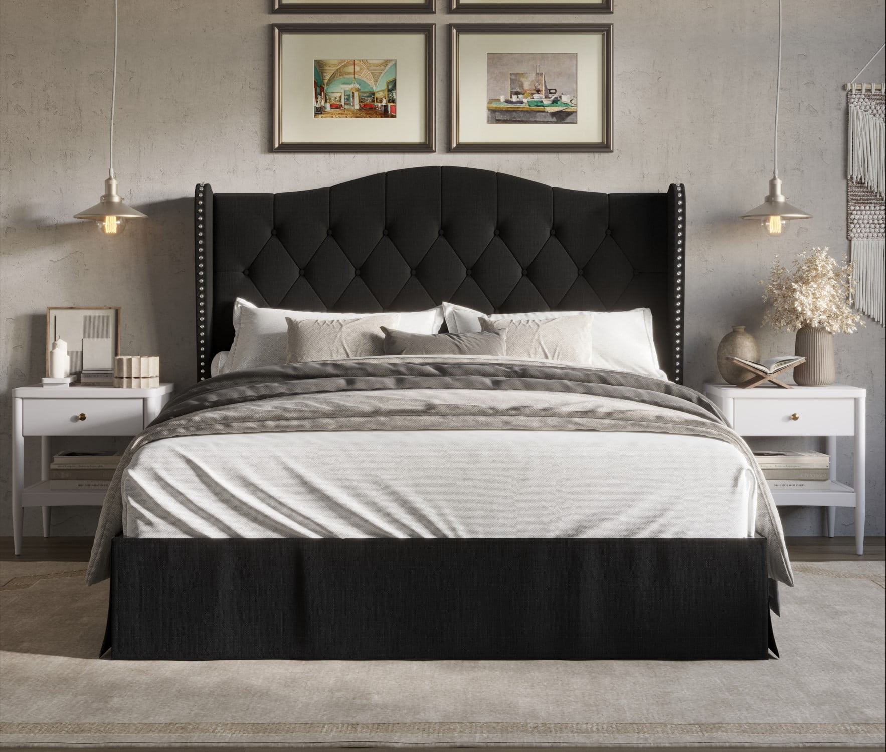 HMD Riley Queen Tufted Upholstered Platform Bed, Black - Walmart.com