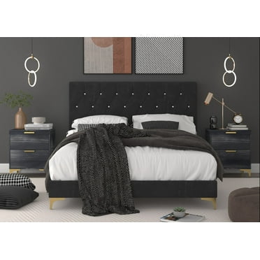 Home Design Sana Twin Upholstered Panel Bed with 2 Nightstands