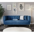 thumbnail image 1 of Home Design Scarlett Velvet Flared Arm 3-Seater Sofa with 4 Throw Pillows, Vertical Channel Tufting and Metal Legs, Modern Luxury, Blue, 1 of 5