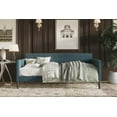 thumbnail image 1 of Home Design Sutton Twin Daybed with Upholstered Frame, Square Arms, Nailhead Trim, Comfortable Polyester Fabric, Stylish Seating and Sleeping Solution, Denim Blue, 1 of 4