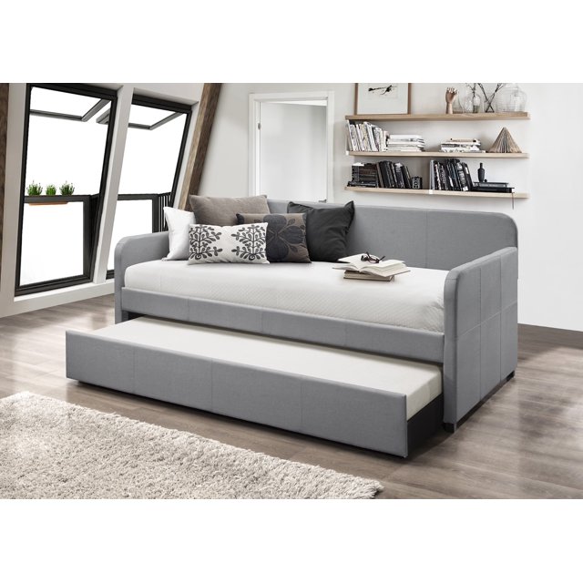 HMD Tiara Upholstered Twin Daybed with Trundle, Gray
