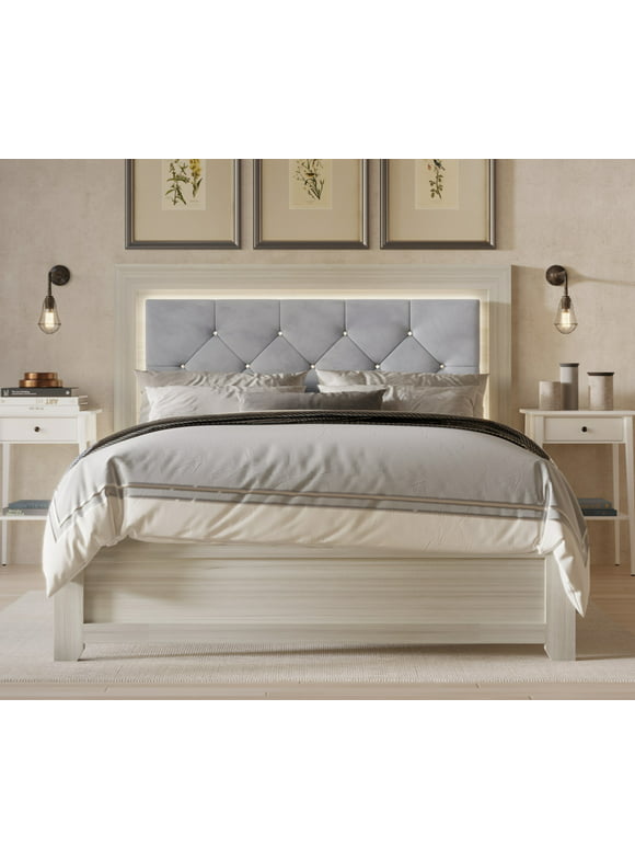 HMD Wallace Full Panel Bed, Silver Gray / Light Gray