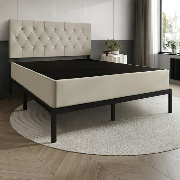 Home Design Warren Queen 8" Metal Box Spring with Durable Metal Construction & Two-Tone Fabric Cover, Black/Warm Gray, Easy Assembly