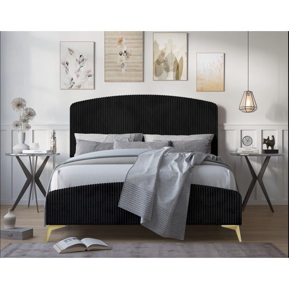 HMD Waylon Full Upholstered Panel Bed, Black