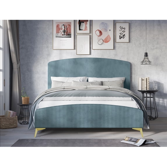 HMD Waylon King Upholstered Panel Bed, Blue