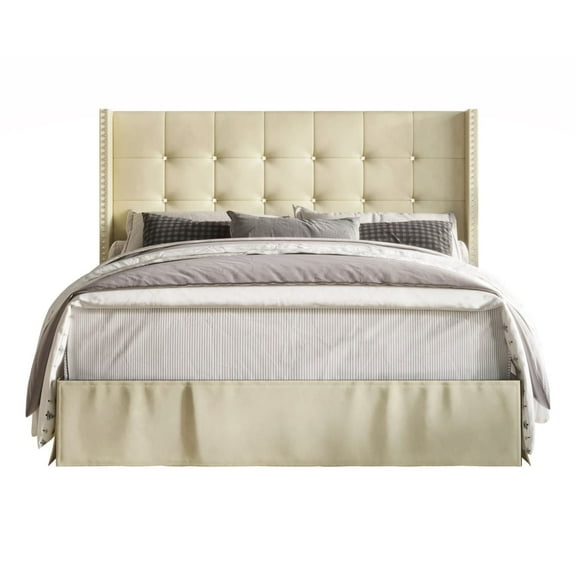 HMD Wilie King Tufted Upholstered Platform Bed, Beige