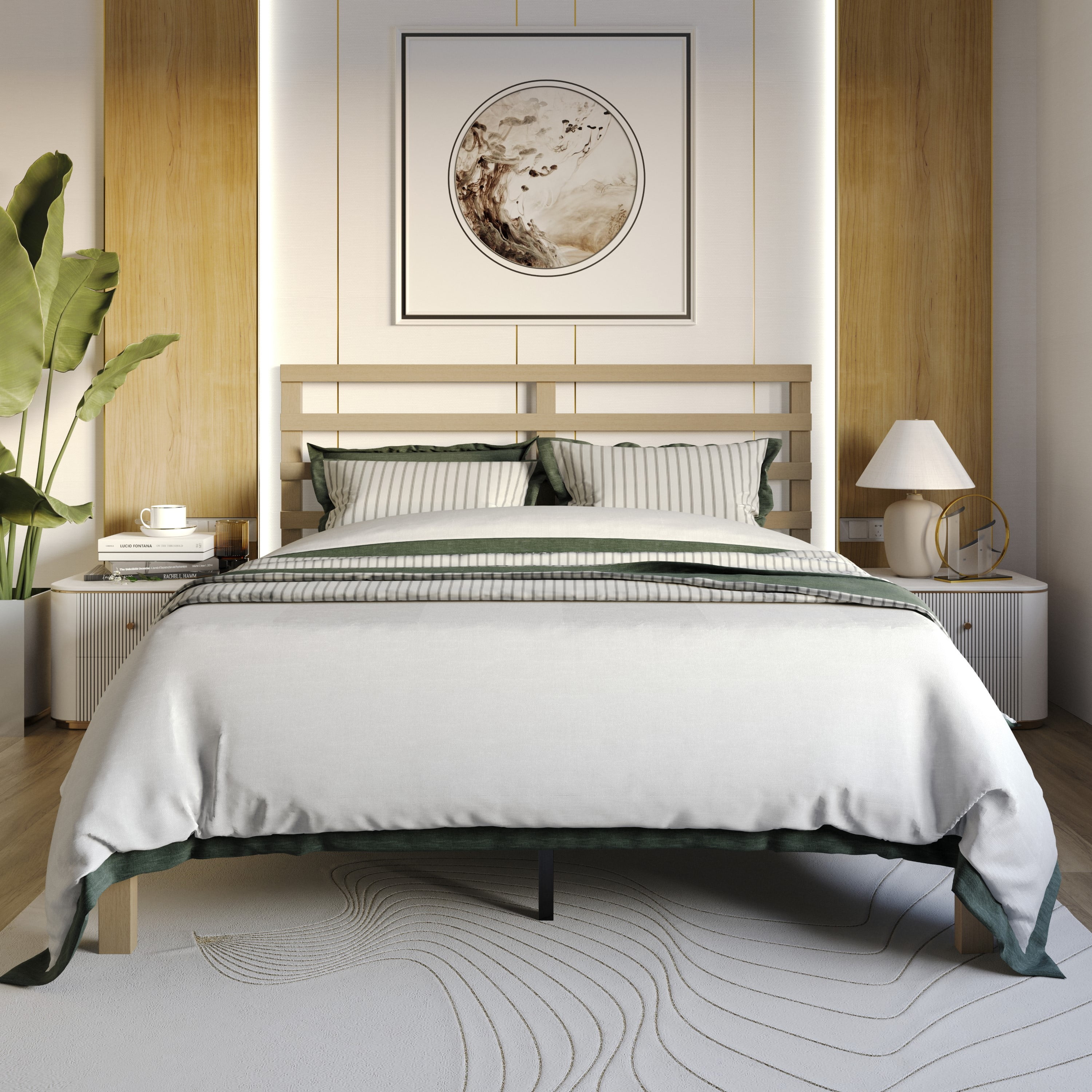 Home Design Winona Queen Wood Panel Bed Frame with Slatted Headboard and Sturdy Legs, Gray, Easy Assembly