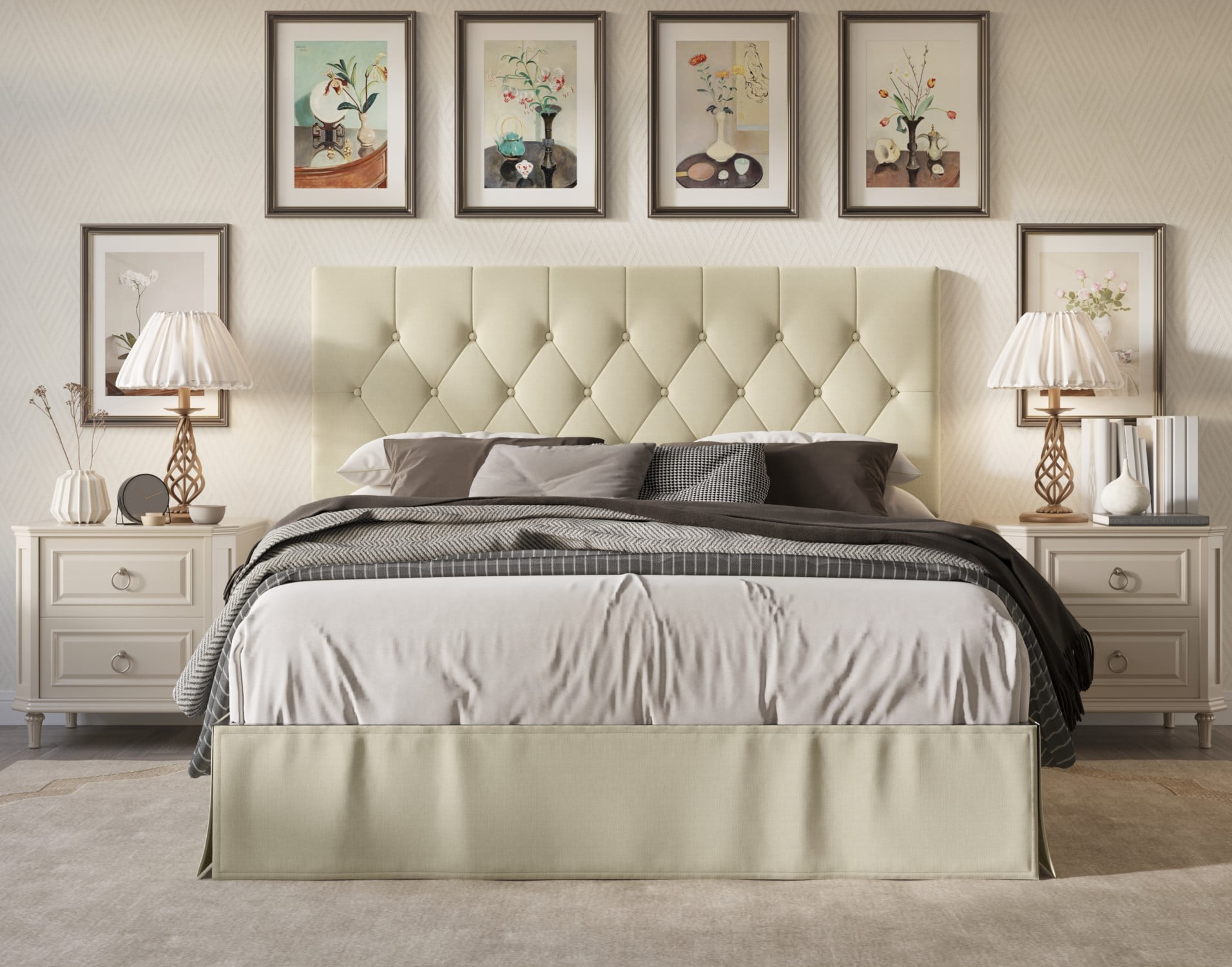 HMD Zachary Twin Tufted Upholstered Platform Bed Beige
