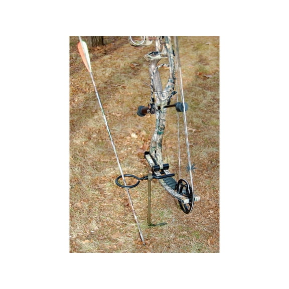 HME Archer's Ground Stake Bow Holder with Arrow Ring Steel Green
