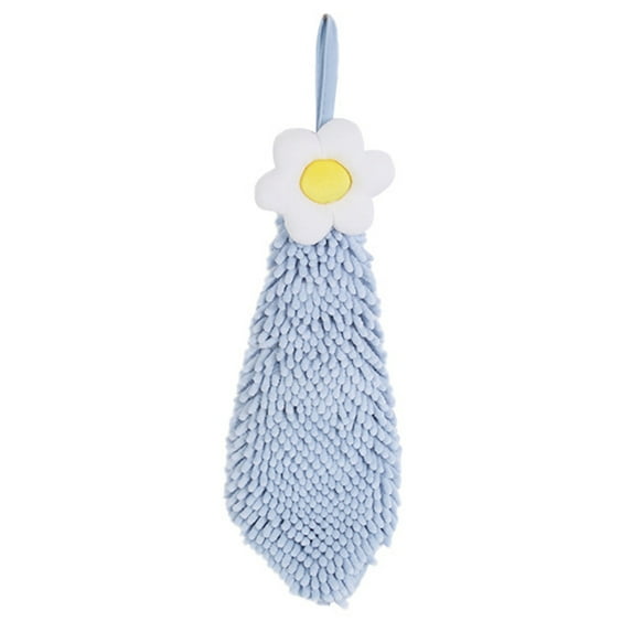 REGALWOVEN 1 Pack Chenille Hand Towel, Hanging Bathroom Hand Towels with Loops, Soft Absorbent Flower Towels Blue-1 6" x 15"