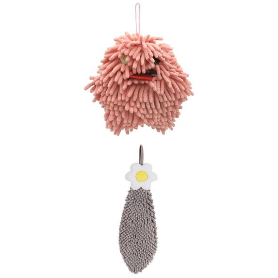 NOMADIC NOOK 2 Pack Chenille Hand Towel Hanging Bathroom Hand Towels with Loops, Soft Absorbent Flower Towels 6" x 15"/7" x 7" Grey/Pink