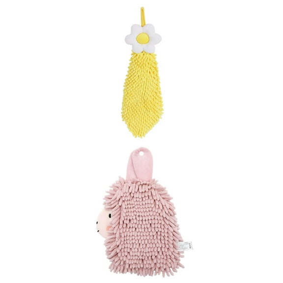 NOMADICÂ NOOK 2 Pack Chenille Hand Towel, Hanging Bathroom Hand Towels with Loops, Soft Absorbent Towels 6" x 15"/7" x 11" Yellow/Pink