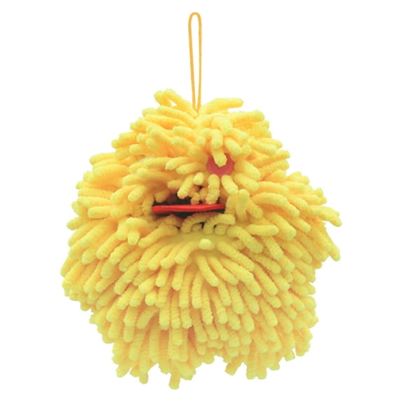 REGALWOVEN 1 Pack Chenille Hand Towels with Loop, Cute Soft Absorbent Decorative Hand Drying Hanging Ball Towels Yellow 7" x 7"