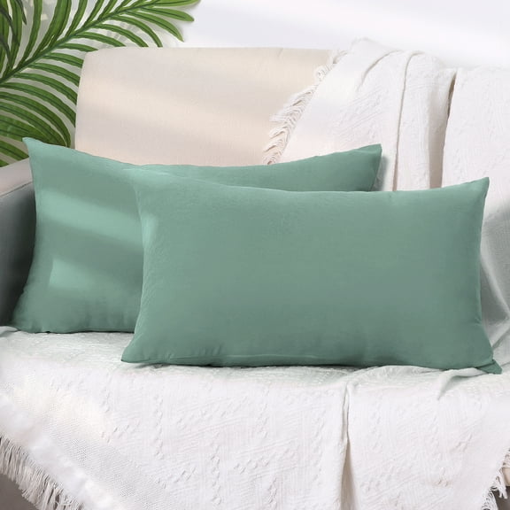 REGALWOVEN 1 Pair Solid Color Pillowcases with Hidden Zipper for Bed, Sofa, Chair and Couch Mint Blue 12" x 20"
