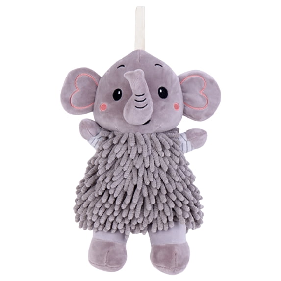 REGALWOVEN 1 Pc Chenille Hand Towel, Cute Cartoon Elephant Plush Fuzzy Ball Grey 7" x 11"