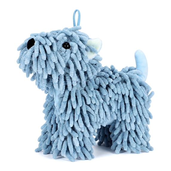 REGALWOVEN 1 Pc Chenille Hand Towels Dog Shape, Cute Cartoon Absorbent Decorative Fuzzy Ball Hanging Towel for Bathroom Home Blue 8" x 10"