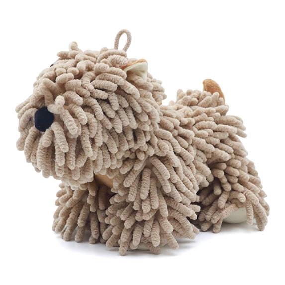 REGALWOVEN 1 Pc Chenille Hand Towels Dog Shape, Cute Cartoon Absorbent Decorative Fuzzy Ball Hanging Towel for Bathroom Home Brown 8" x 10"