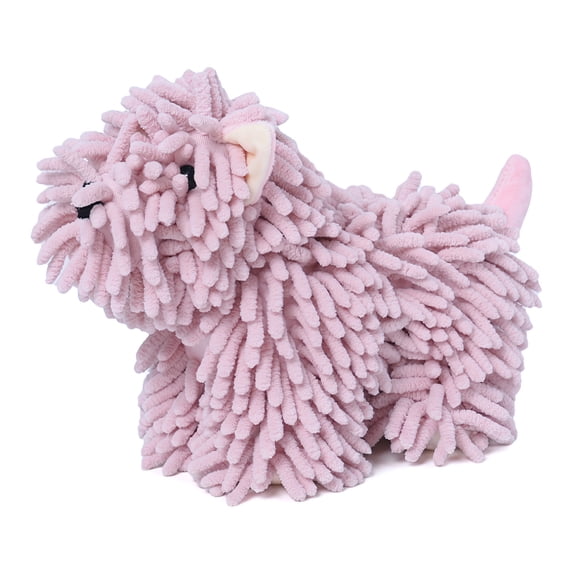 REGALWOVEN 1 Pc Chenille Hand Towels Dog Shape, Cute Cartoon Absorbent Decorative Fuzzy Ball Hanging Towel for Bathroom Home Pink 8" x 10"
